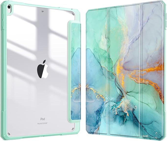 Fintie Hybrid Slim Case for iPad Air 3rd Generation 10.5" 2019 / iPad Pro 10.5 Inch 2017 - [Built-in Pencil Holder] Shockproof Cover with Clear Transparent Back Shell (Emerald Marble)