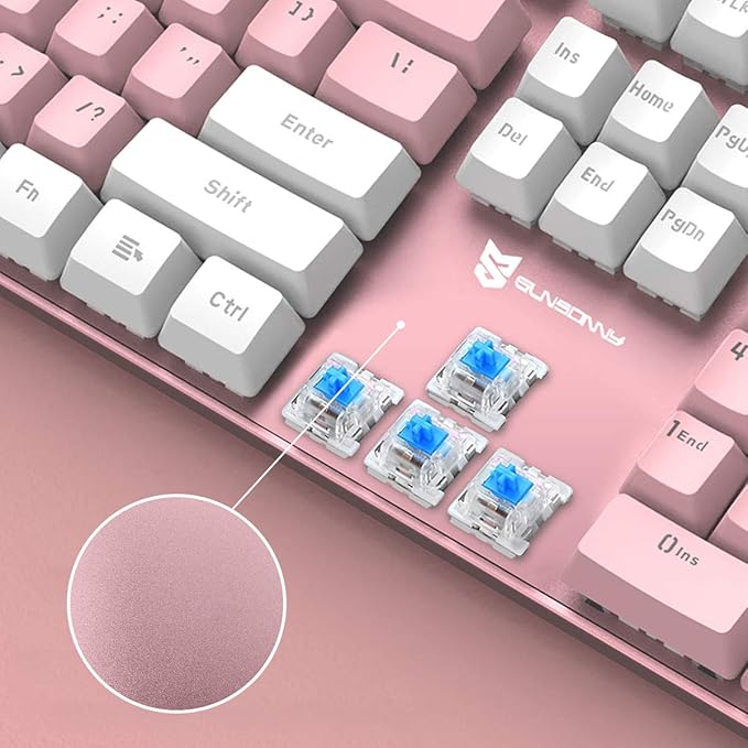 Qisan 104 Mechanical Keyboard for Gaming | Large Size USB White Backlit Gaming Keyboard Wired | US Layout Blue Switches Hot Swappable Mechanical Clicky Keyboards Compatible with PC & Laptop