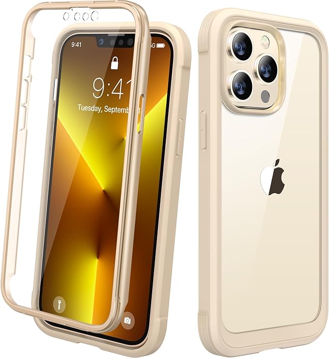 Diaclara for iPhone 13 Pro Max Case, Full Body Rugged with Built-in Touch Sensitive Anti-Scratch Screen Protector, Soft TPU Bumper Case for iPhone 13 Pro Max Case 6.7", Gold