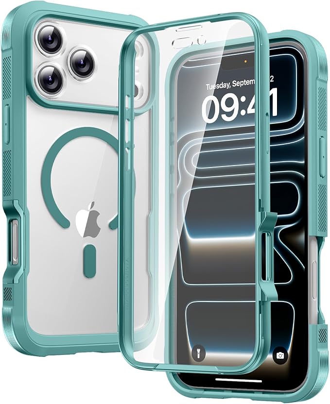 Diaclara Magnetic Designed for iPhone 17 Pro Max Case Full Body Bumper,[Compatible with MagSafe] Military Drop Proof Cover with Built-in Touch Sensitive Anti-Scratch Screen Protector,Green