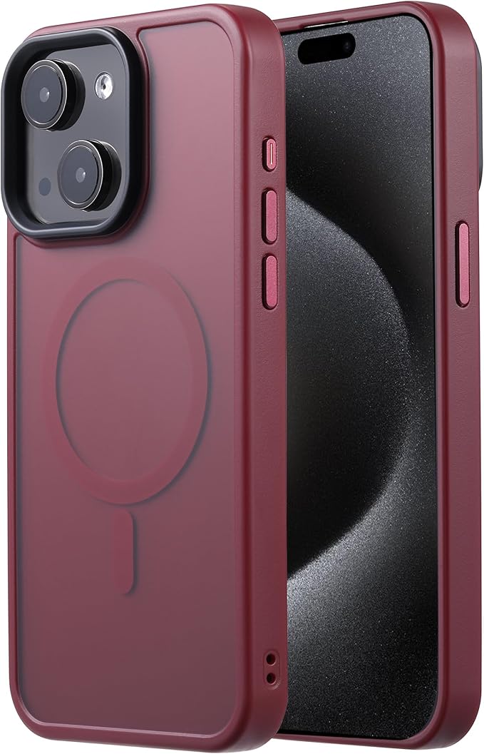 Tigowos Compatible with iPhone 15 Plus&iPhone 14 Plus Phone Case Fits MagSafe 10FT Drop Resistant Matte Skin Feeling Back Cover for iPhone 15 Plus&iPhone 14 Plus Phone Case，Red Wine