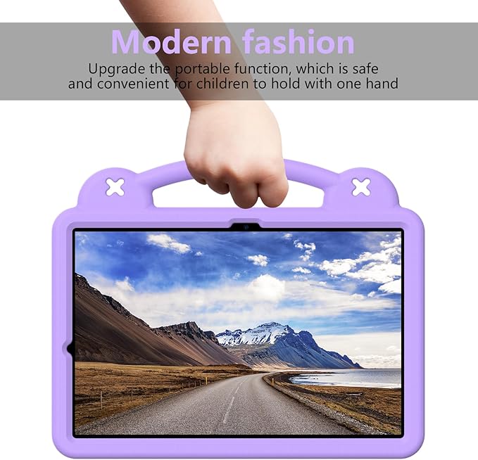 AKABEILA Compatible with Samsung Galaxy Tab S7 FE 12.4(2021)/Tab S7 Plus(2020)/Tab S8 Plus(2022) 12.4/Tab S9 Plus(2023) 12.4 Tablet Case, Shoulder Strap & Pen Tray for Girl Kid Gift Light Purple