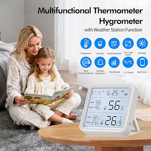 eMylo WiFi Thermometer Hygrometer, Smart Digital Indoor Temperature Humidity Monitor 426Ft Rang with 3 IP65 Wireless Sensors Outdoor Kit