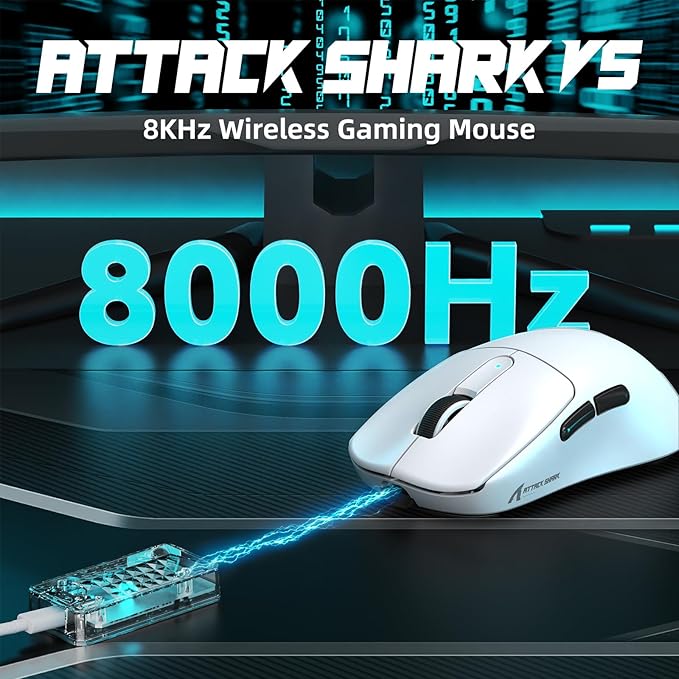 ATTACK SHARK V5 Wireless Gaming Mouse with 42000 DPI -PAW3950 MAX Sensor -55g Ultra-Lightweight-Nordic 52840 MCU,Wired/BT/2.4GHz Wirelss Programmable Mouse for PC/Mac (White)