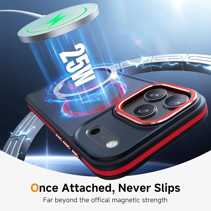 Magnetic 3 in 1 for iPhone 17 Pro Max Case, [Omni-Directional Protection] with 1x Screen Protector + 1x Camera Cover, [Seamless Work with Magsafe] Protective Silm Matte Case for iPhone 17 Pro Max Red