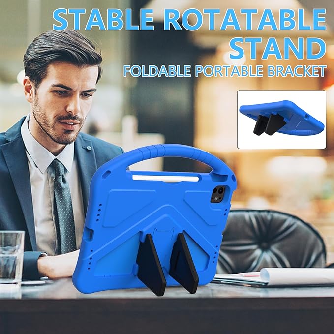 Kids Case for iPad Air 11 inch M4/M3/M2 (2026/2025/2024) & iPad Pro 11 inch M5/M4 (2025/2024) with Pencil Holder/Handle Kickstand/Lightweight Soft EVA Shockproof Boy Girl Stand Cover, Blue