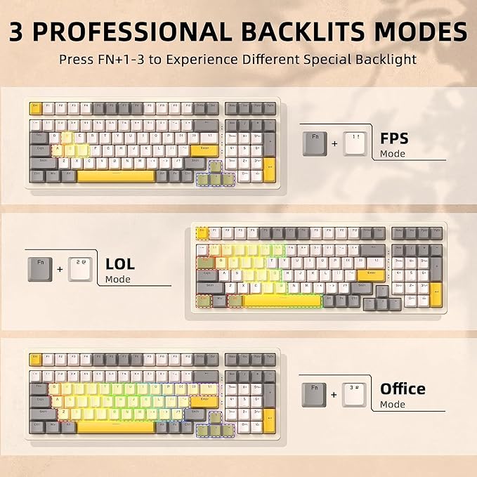 Ajazz Mechanical Gaming Keyboard, Hot Swappable with Numeric Pad, Compact USB Wired 100 Keys, Double-Shot ABS Keycaps, N-Key Rollover RGB Custom for PC Mac (MX Blue)