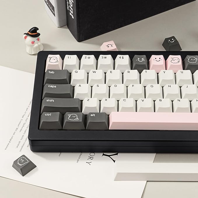 Cute Ghost Theme PBT Keycaps 134 Keys - Five-Sided Dye-Sublimation Cherry Profile Custom Key Caps for Cherry MX Switches Mechanical Gaming Keyboards (60%/65%/75%/80%/100% Layout)