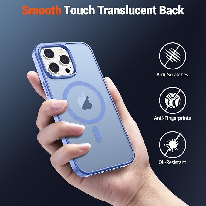 SUPFINE Magnetic for iPhone 14 Pro Case (Compatible with MagSafe) (Military Grade Drop Protection) Slim Translucent Matte Shockproof Phone Cover,Blue Purple