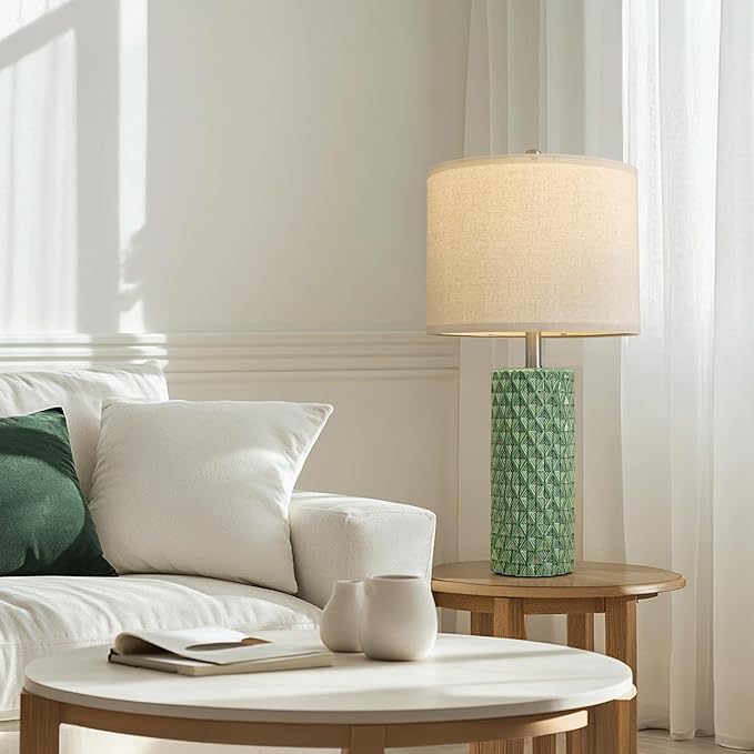USumkky 26" Tall Table Lamp for Living Room -Green Lamps Set of 2 Modern Ceramic Lamps for Night Stands, Bedside Lamp for End Tables, Nightstand Lamps for Bedroom