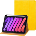 DTTO for iPad mini 7th (A17 Pro) 2024/iPad Mini 6th Generation Case 2021 8.3 Inch, Premium Leather Business Folio Stand Cover for Mini 7/6 with Pencil Holder-Multiple Viewing Angles, Yellow