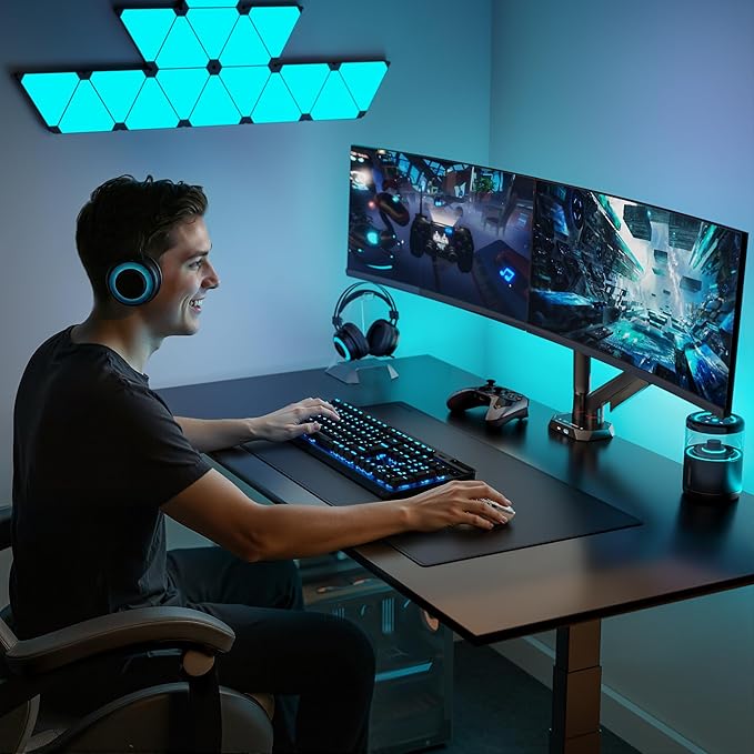 ARES WING Heavy Duty Dual Monitor Arm, Fully Adjustable Monitor Mount for 17-35 Inch Flat Curved Ultrawide Screens Up to 26.5lbs with USB A/C, C-Clamp & Grommet Base, 75/100 Vesa Mount, Black