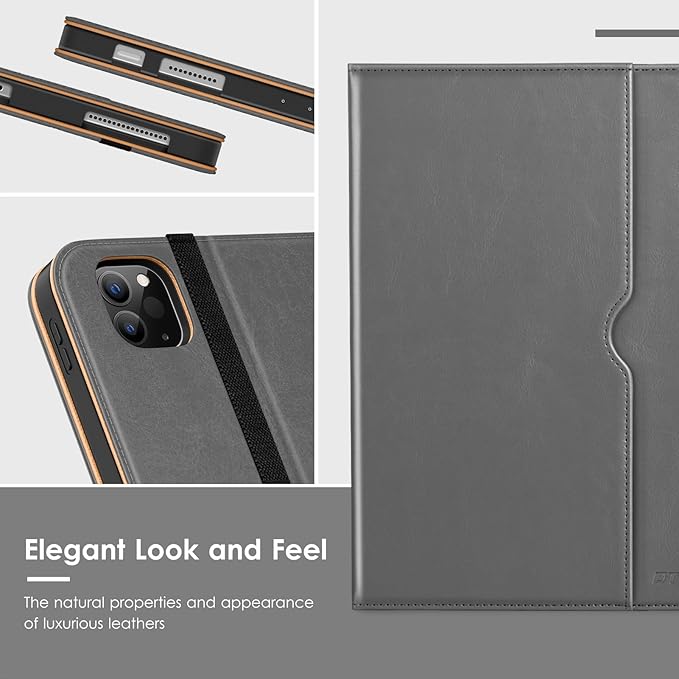 VIKESI Case for iPad Air 13 inch (M4) 2026 / (M3) 2025 / (M2) 2024,Premium Leather Folio,Apple Pencil Holder,Auto Sleep/Wake,Stand Cover - Grey