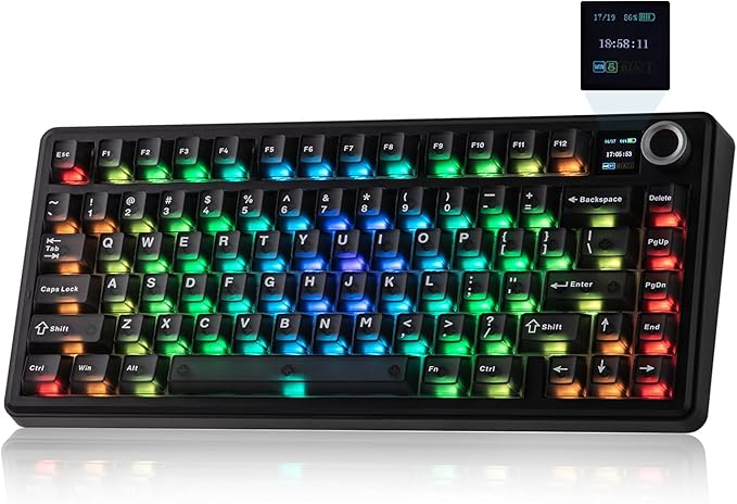 EPOMAKER X Aula F75 MAX Wireless Mechanical Keyboard with TFT Screen and Knob, Gasket Keyboard in 75% Layout, Hot Swappable Gaming Keyboard for PC/Mac/Linux (Matte Black)