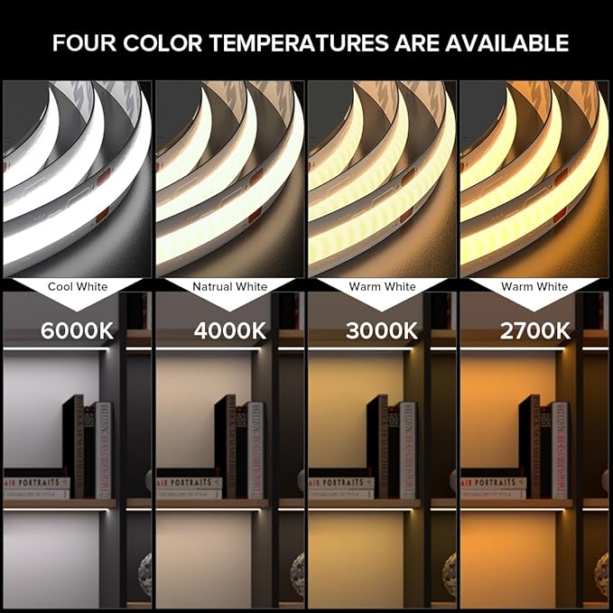 16.4FT COB LED Strip Lights Dimmable DC 24V 2700K Warm White 480LEDs COB Strip, Adhesive Flexible Cuttable Strip Lights for DIY Home Decor Shelf Cabinet (No Adapter or Controller)