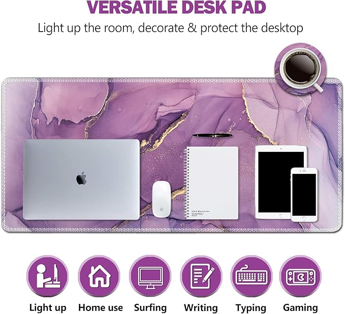 Large Gaming Mouse Pad, AIMSA Extended Mouse Pad with Stitched Edge, XL Keyboard Mouse Mat Non-Slip Rubber Base Desk Pad 31.5x15.7inch for Office Home Game Work -Purple Marble