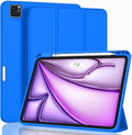 ZryXal New iPad Air 13 Inch Case M3 2025/M2 2024 with Pencil Holder, Trifold Stand Smart Case with Soft TPU Back,Auto Wake/Sleep(Medium Blue)