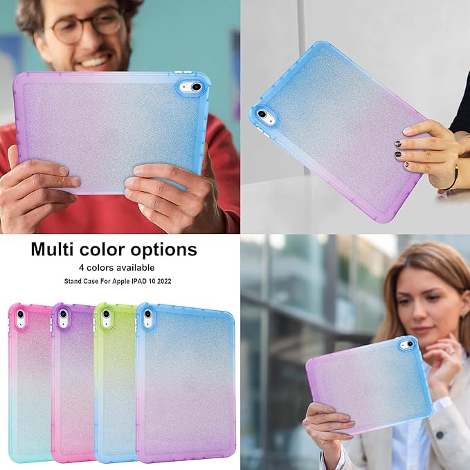 for iPad Pro 12.9 inch Case 6th/5th/4th/3rd Generation (2022/2021/2020/2018) Glitter Translucent Frosted Clear Soft TPU Back Gradient Bling Cover Silicone Protective Shell, Blue & Purple