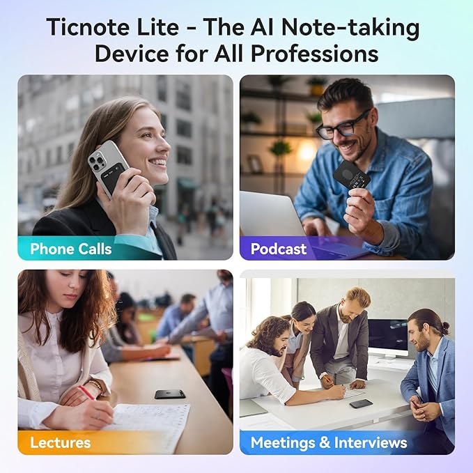 Mobvoi TicNote Lite AI Voice Recorder, AI Note Taking Device w/Instant Transcribe & Summarize, APP Control, Support 120+ Languages, AI Recorder w/Display for Lectures, Meeting, Calls
