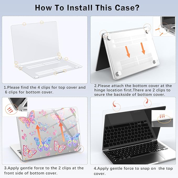 Compatible with MacBook Air 13 inch Case M1 A2337 A2179 A1932 2022 2021 2020 2019 Release, Cute Butterfly Flower Protective Hard Shell Clear Cover for MacBook Air 13.3 inch