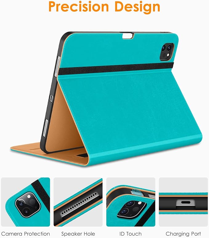 DTTO for iPad Pro 12.9 6th / 5th / 4th / 3rd Generation Case 2022/2021/2020/2018, Leather Folio Stand Cover with Built-in Apple Pencil Holder -Auto Wake/Sleep and Multi Viewing Angles, Cyan Blue