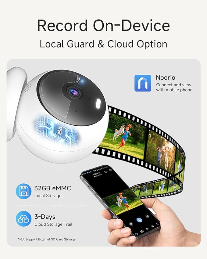 Noorio Security Cameras Wireless Outdoor, Battery Powered Magnetic Camera for Home Security, Support Solar Panel, Built-in 32GB, Human/Pet Detection, Storage, Color Night Vision
