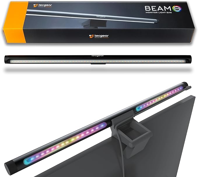Beam RGB Monitor Light Bar | LED Monitor Lamp for Computer & Desk | Adjustable Backlight & Front White Light | Eye Caring Screen | Touch Control, USB Powered | Space Saving Clamp | Matte Black