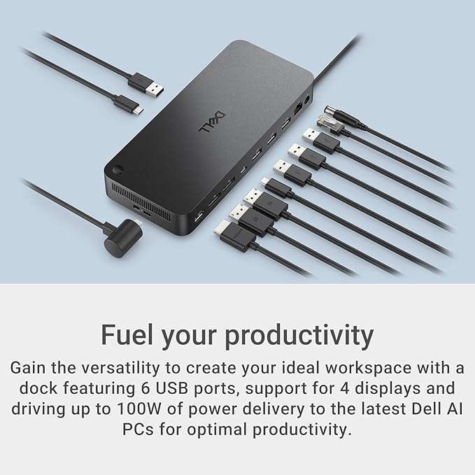 Dell Pro SD25TB4 Thunderbolt 4 Dock Bundle – 130W Docking Station, Multi-Display Support, HDMI + DisplayPort + USB C Cable, Includes Cables & Cleaning Cloth - Black