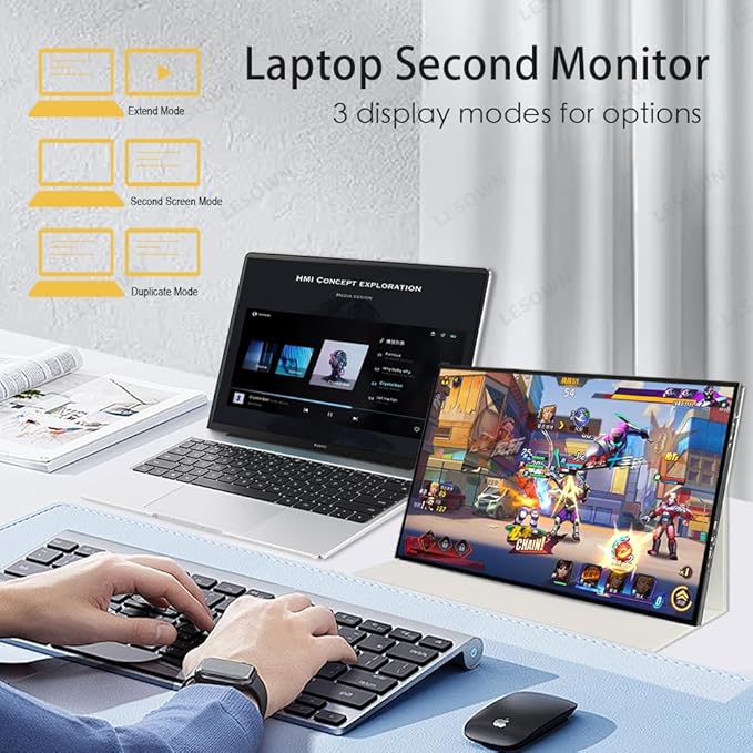 QHD 2.5K Portable Monitor 16 inch 2560x1600 USB Type-C HDMI 500Nits High Brightness Gaming Ultra Wide Gamer Display with Speakers Secondary Monitor for Laptop PC Phone Mac (2.5K 144Hz No Touch)