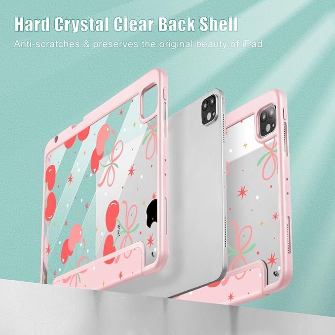 Tuiklol for iPad Pro 11 Inch 4th / 3rd / 2nd / 1st Gen (2022 2021 2020 2018) Case -Built-in Pencil Holder Shockproof Cover Clear Transparent Back Shell with Auto Wake/Sleep, Etro Cherry