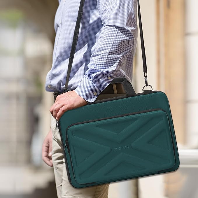 MOSISO Laptop Bag for Men,13-14 inch Computer Bag Compatible with MacBook Neo 13 /Air 13.6 / Pro/Air 13, HP, Dell, Lenovo, Asus, Hard Shell Laptop Case with Front Pocket&Shoulder Strap, Teal Green