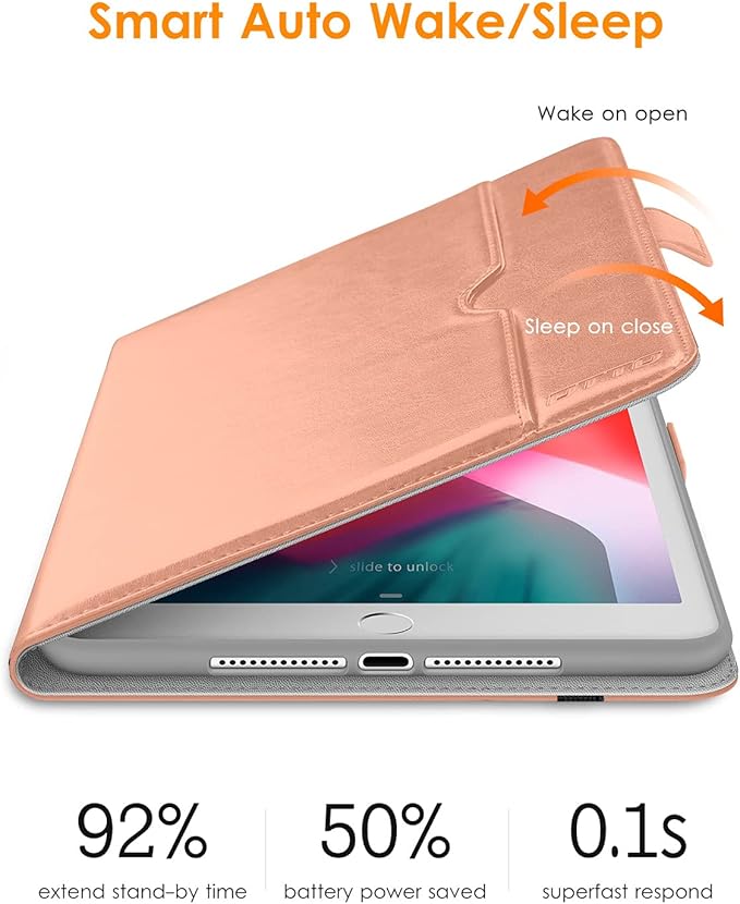 DTTO for iPad 9.7 Inch 5th/6th Generation 2018/2017 Case with Apple Pencil Holder, Premium Leather Folio Stand Cover Case for Apple iPad 9.7 inch, Also Fit iPad Pro 9.7/Air 2/Air - Rose Gold