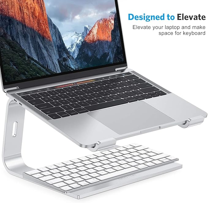 OMOTON Laptop Stand, Detachable Laptop Mount, Aluminum Laptop Holder Stand for Desk, Compatible with MacBook Air/Pro, Dell, HP All Laptops (11-16 inch), Silver