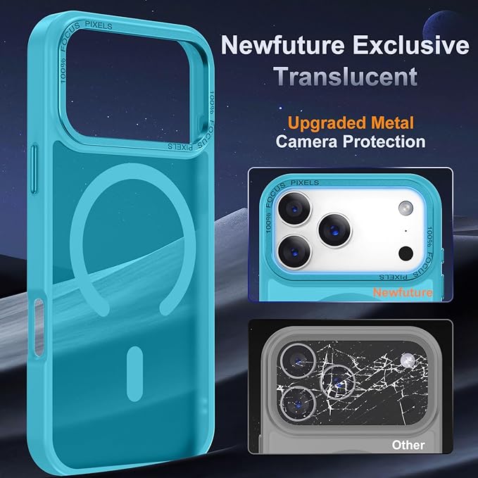 Newfuture Magnetic for iPhone 17 Pro Max Case [Compatible with Magsafe] [Military Grade Drop Protection] Translucent Matte Anti-Scratch Shockproof Protective Phone Cover 6.9 Inch, Lake Blue