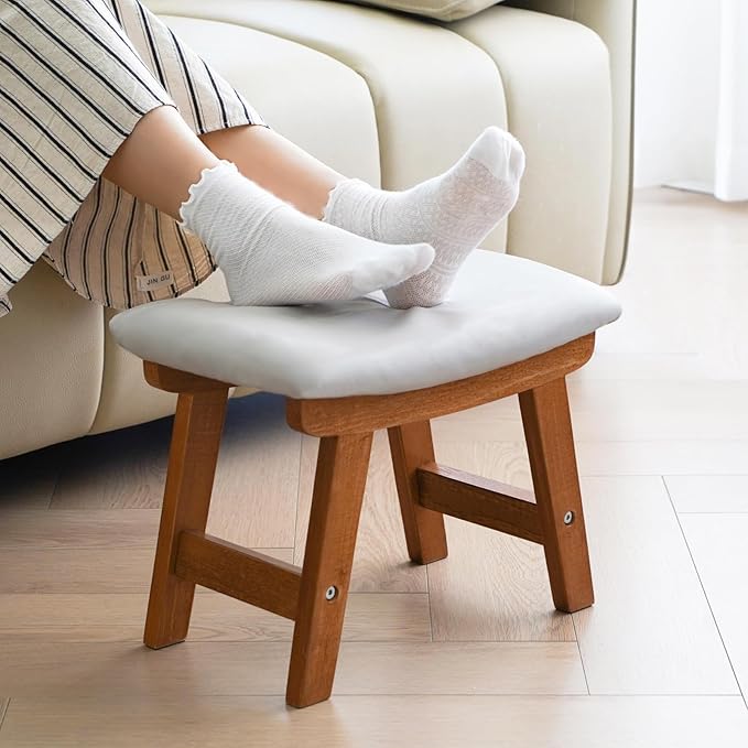 Sosola Foot Stool with Leather Cover,Foot Rest Made of Wooden for Couch,Bench,Sofa,Under Office Desk