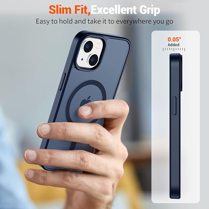 SUPFINE Magnetic for iPhone 15 Plus Case & iPhone 14 Plus Case (Compatible with MagSafe)(Military Grade Drop Protection) Translucent Shockproof Phone Cover,Dark Blue