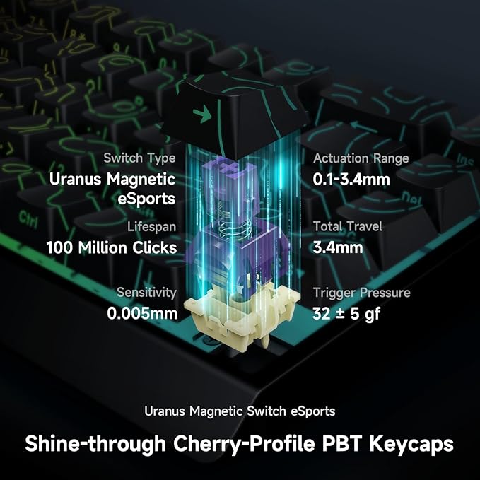 MCHOSE ACE 68 60% Mechanical Gaming Keyboard Wired Rapid Trigger Hall Effect Keyboard Magnetic Switch Adjustable Actuation 8000Hz Polling Rate Custom RGB MAC Laptop(Black Topographic TTC Dragon Lord)