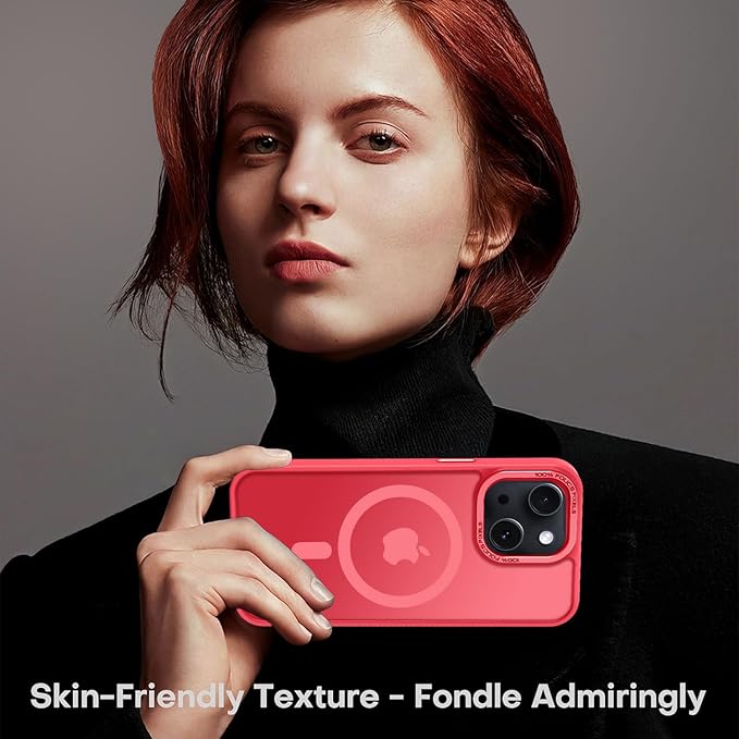 Newfuture Designed for iPhone 13 Case & iPhone 14 Case with Magnetic [13 FT Military Drop Protection] [Compatible with Magsafe] Slim Translucent Shockproof with Anti-Fingerprint Phone Case, Red