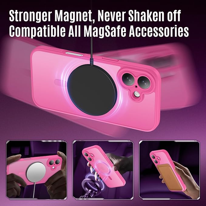 Symcele Designed for iPhone 17 Case, Compatible with MagSafe, [Camera Protection] [15FT Military Droptection] Shockproof Translucent Matte Anti-Slip Phone Case, 6.3", Hot Pink