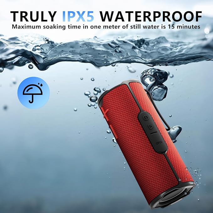 BYANDBY Bluetooth Speaker with IPX5 Waterproof 2 Portable, Long Playtime, Wireless Stereo Pairing, 12W Stereo Sound, BT 5.3, Bassup, Electronics for Home, Shower, Outdoors, Travel(Red)
