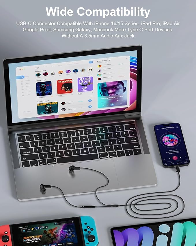 Samsung Wired Headphones USB C, Usbc Wired Earbuds in-Ear for Apple iPhone 17e 17 Pro Max 17pro Air 16e 16 15 Plus, Noise Cancelling Ear Buds USB-C Earphones with Microphone Android Type C Plug Galaxy