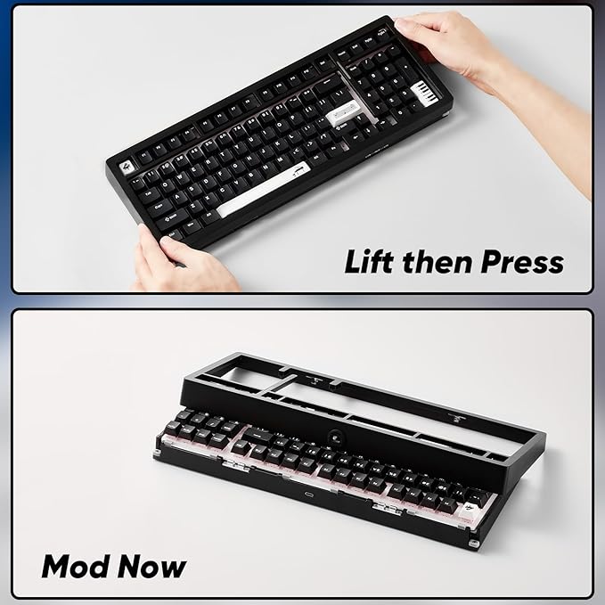 MONSGEEK M2 V5 VIA Aluminum Mechanical Keyboard Quick Release Tri-Mode Gaming Keyboard with 8000 mAh RGB Hot-swappable Black Piano, Pre-lubed Stellar Rose Switch