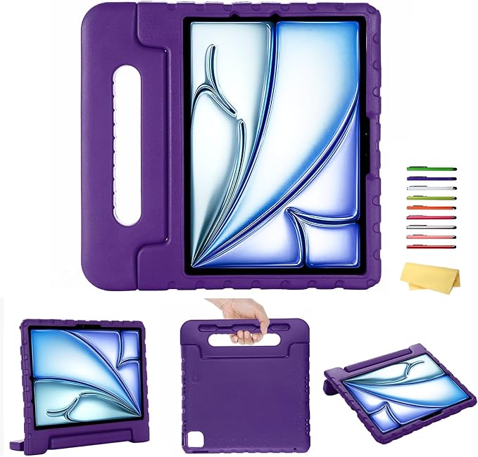 Kids Case for iPad Air 11-inch M3/M2 & iPad Pro 11 inch Case M5/M4 (2025/2024) with Pencil Holder/Kickstand Lightweight Convertible Handle Stand EVA Shockproof Rugged Protective Cover, Black