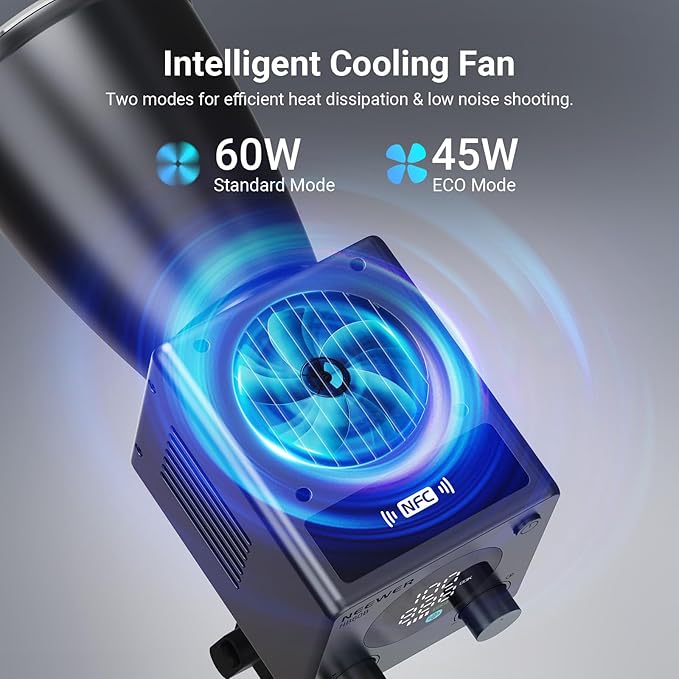 NEEWER 60W Mini LED Video Light with 50Wh Battery/100W PD Fast Charging, APP/2.4G Control/NFC, Bi Color Dimmable COB Studio Continuous Output Lighting 44,800 lux/1m 2700-6500K CRI97+ 12 Scenes, HB60B