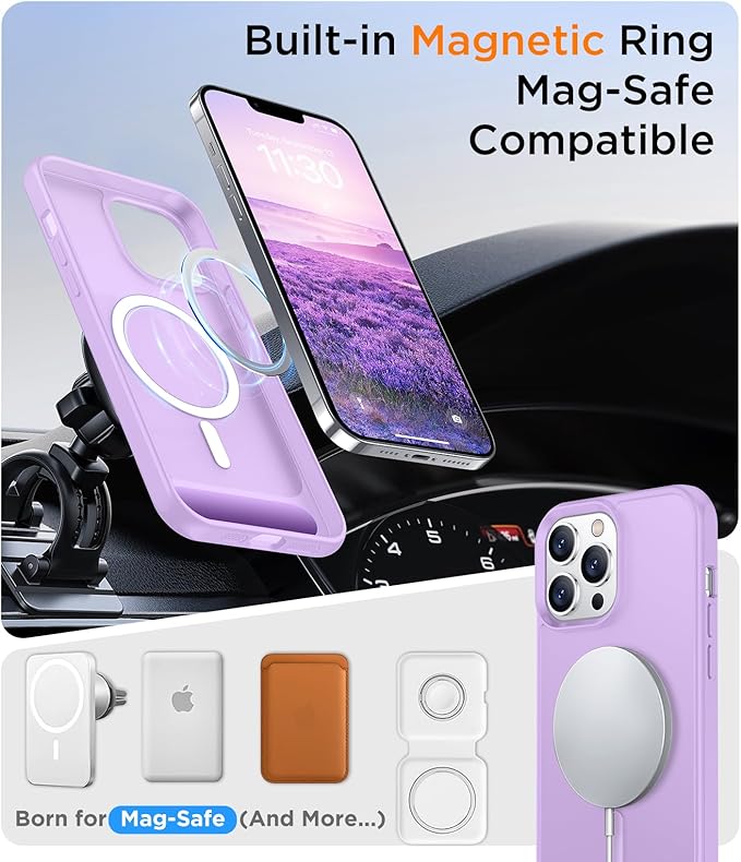 Magnetic Compatible with iPhone 13 Pro Case, [Built-in Invisible Kickstand][Compatible with MagSafe][Military Grade Shockproof] Slim Translucent Matte Phone Case for iPhone 13 Pro 6.1"