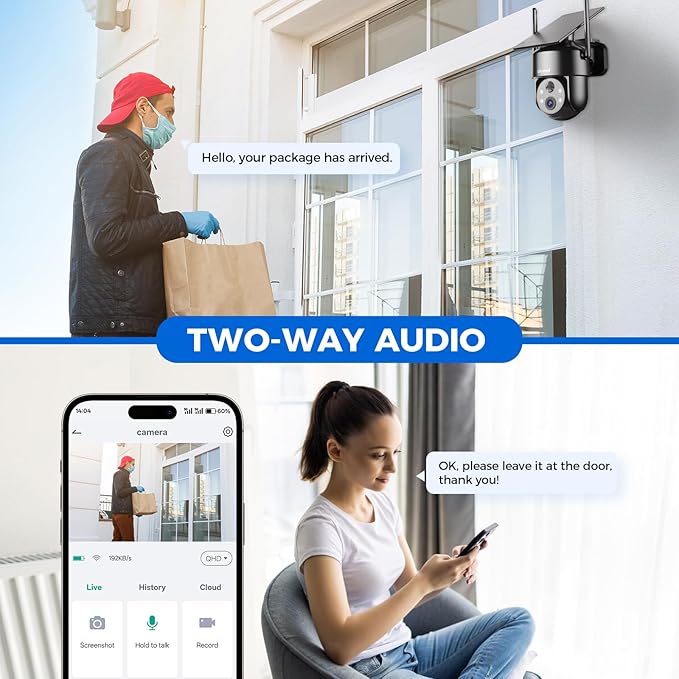 LITYMOL 2K Solar Camera for Home Safety, 360° View Security Cameras Wireless Outdoor, Color Night Vision, Siren Alarm, 2-Way Audio, AI Detection, SD/Cloud Storage, 2.4GHz WiFi