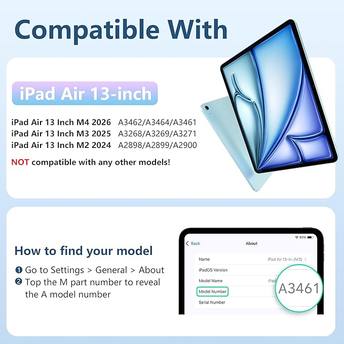 Wenlaty for iPad Air 13 Inch Case M4/M3/M2 (2026/2025/2024) with Pencil Holder, Slim Trifold Stand Protective Cover for iPad Air 13 Case with Clear Transparent Back, Auto Wake/Sleep -Sky Blue