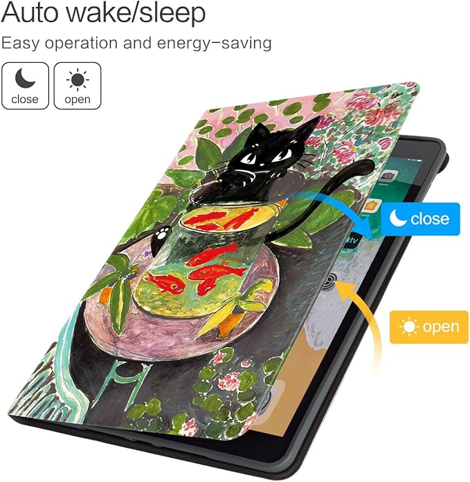 Vimorco iPad 9th Generation Case, iPad 7th/8th Generation Case for iPad 10.2 Cover, Auto Sleep/Wake, iPadcase 9th Generation Cover Multi-Angle View, Goldfish Black Cat