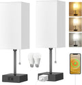 Dott Arts Table Lamp for Bedroom Set of 2,Minimalist Bedside Lamps with AC Outlets，Night Light 2700K 4000k 5000K Small Nightstand Lamps for Living Room Kids Room Office(Bulbs Included)