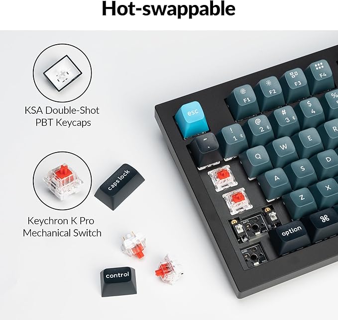 Keychron Q5 Pro Wireless QMK/VIA Mechanical Keyboard, 96% Layout Programmable Knob Full Aluminum Double-Gasket Design, Hot-swappable K Pro Red Switch for Mac Windows Linux - Black